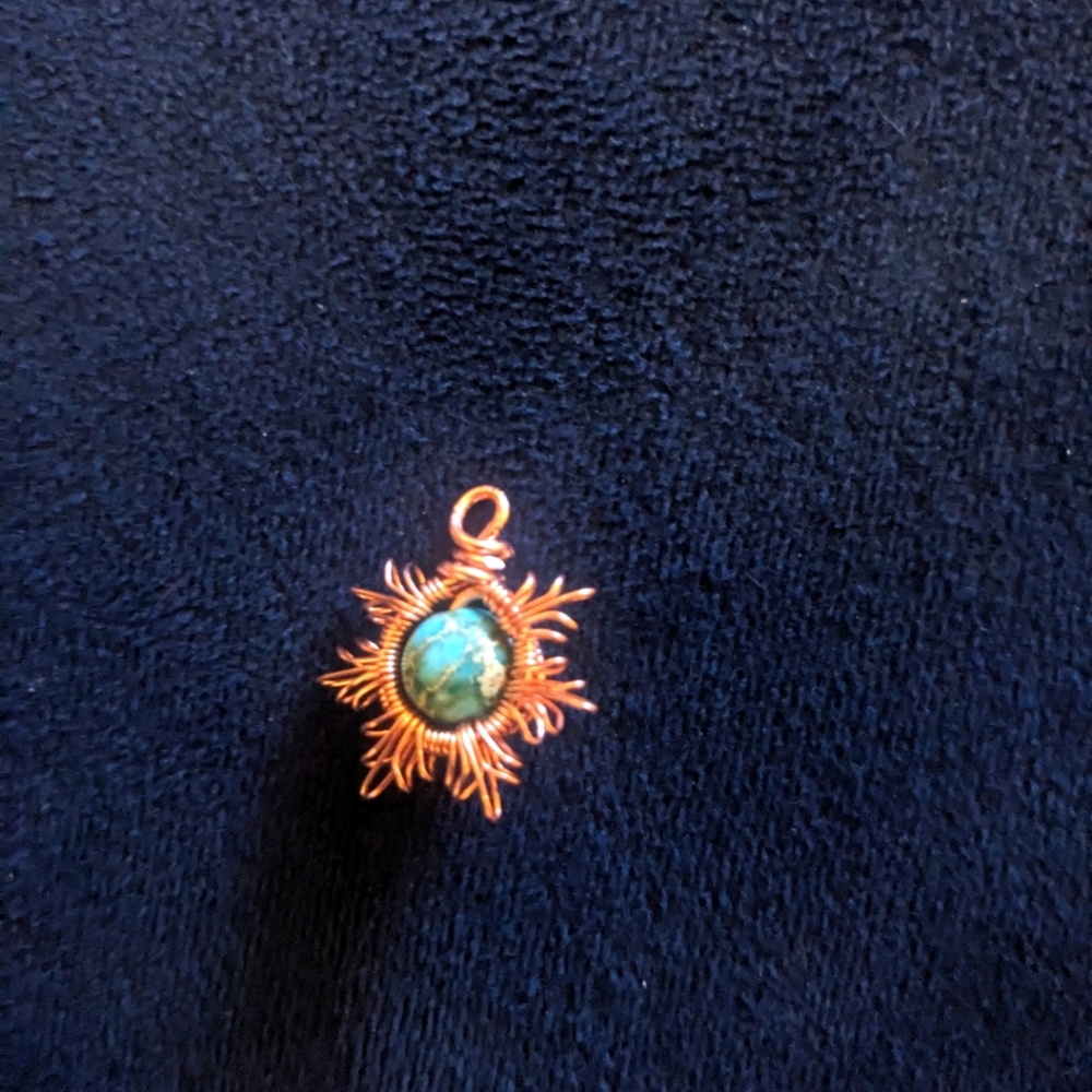 Handcrafted Copper Sunburst Pendant with Jasper Stone
